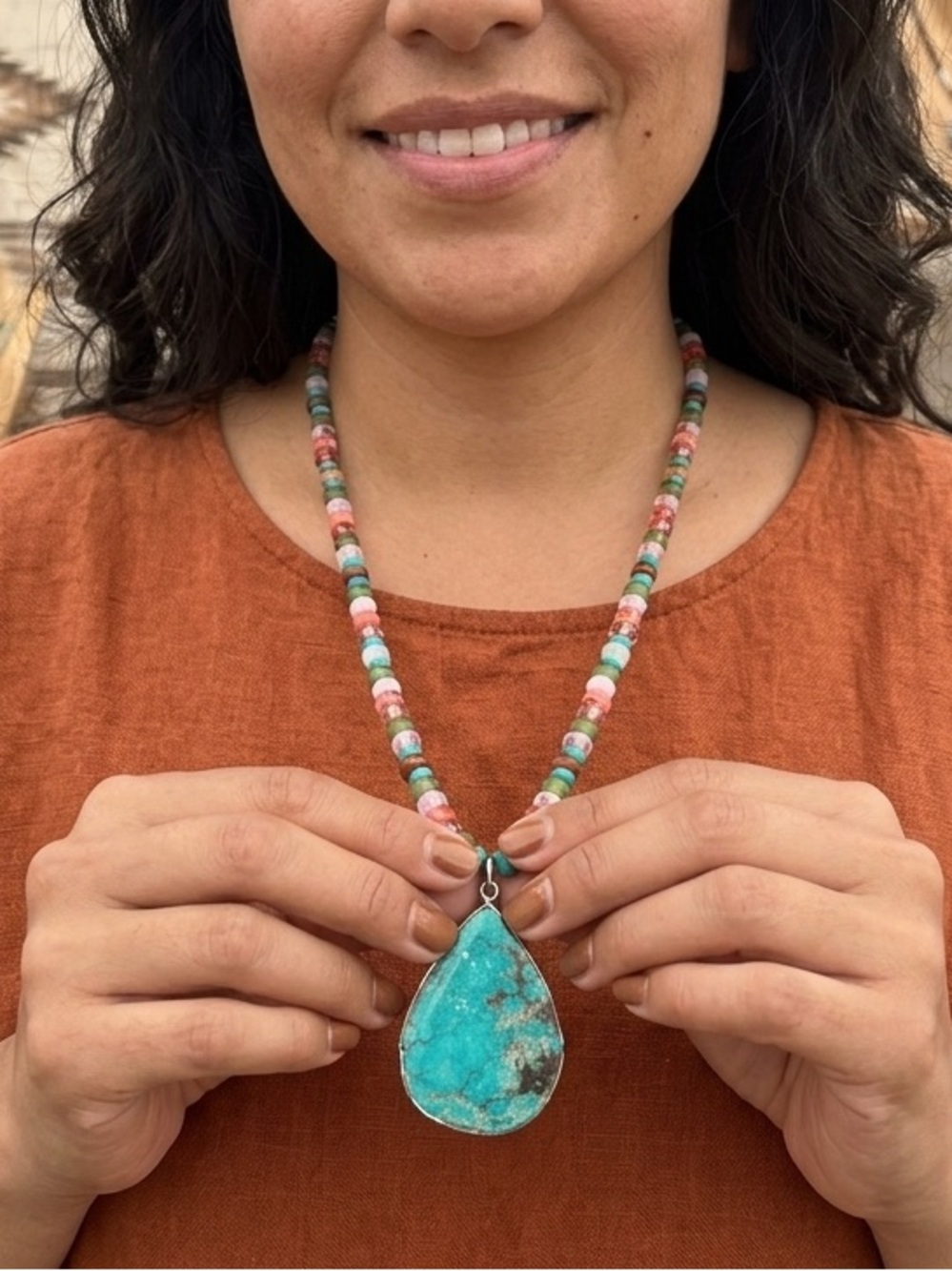 Necklace With Tear Shaped Turquoise Pendant